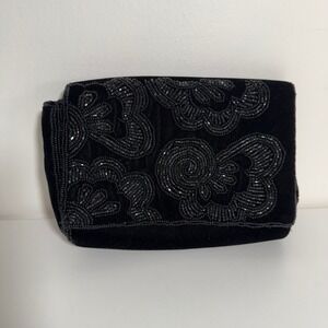 La Regale Beaded Velvet Clutch Womens Small Black Evening Bag Floral Formal